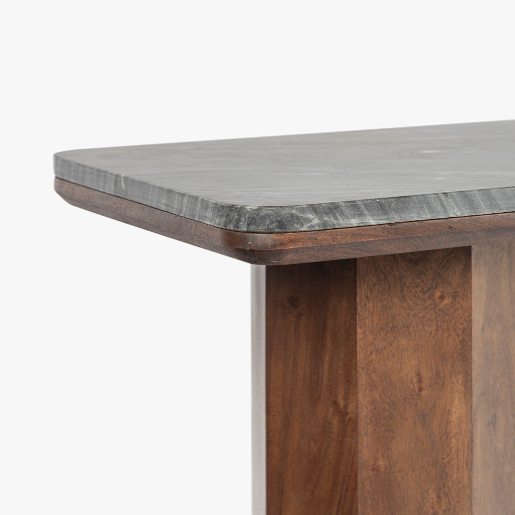 Hexagon Leg Marble Console Table - Dark Brown Wooden Sofa Table for Entryway, Living Room & Hallway Decor