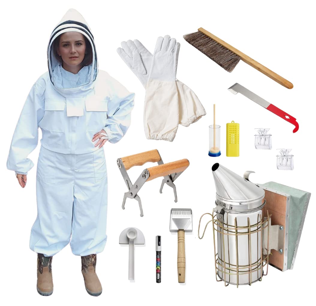 REGIVA Beekeeping Supplies - Complete Beekeeper Starter Kit with Suit (2XL), Veil Hat, Hive Tools, Smoker & Feeder - Essential Beekeeping Equipment for Beginners & Professionals - Perfect for Hive Maintenance, Honey Harvesting & Beekeeping Safety