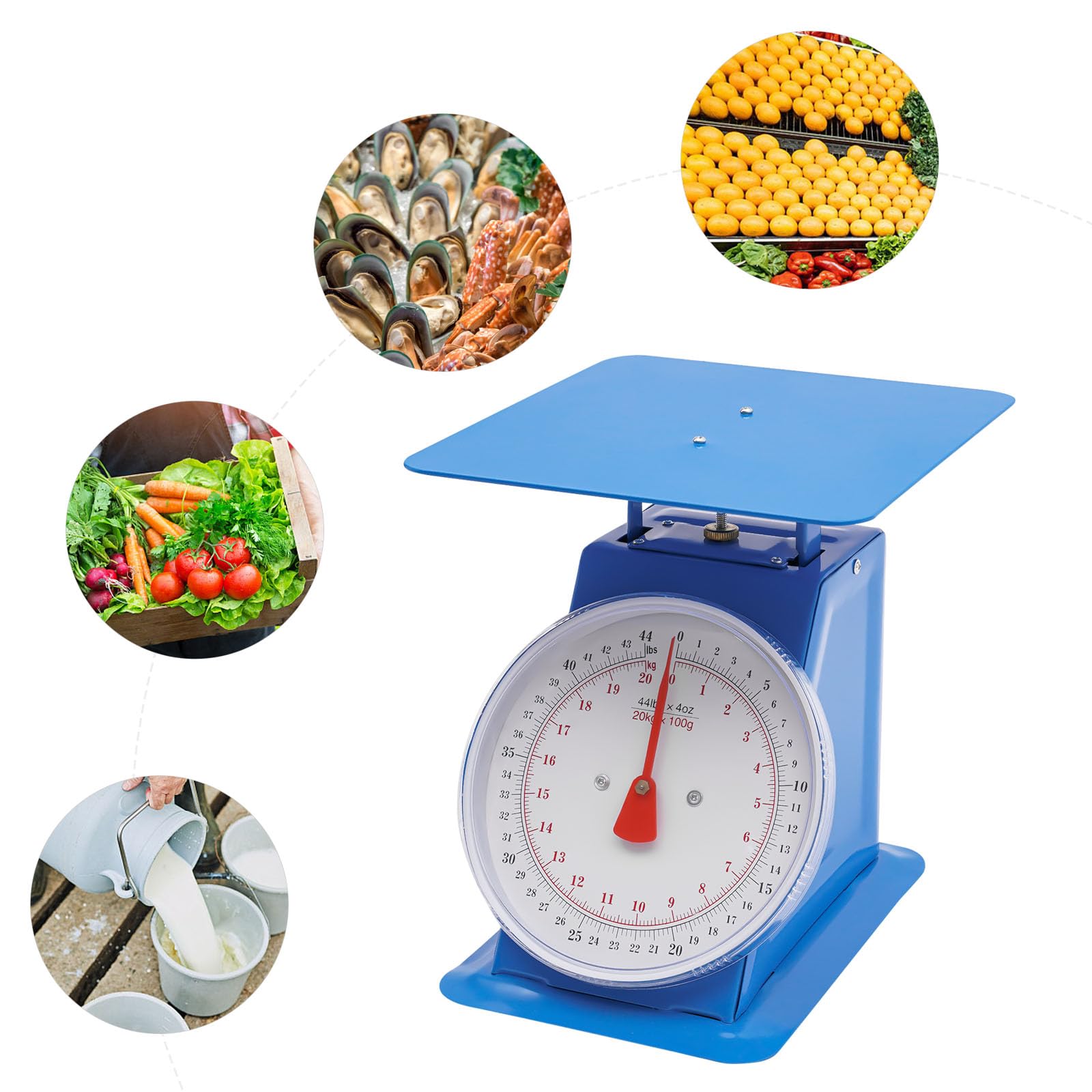 Portion Control Mechanical Scale - Heavy Duty 20kg/44lbs Iron Platform Kitchen & Food Scale for Supermarkets, Bakeries & Restaurants | Perfect for Precise Weighing of Ingredients, Meat, Produce & Bulk Items