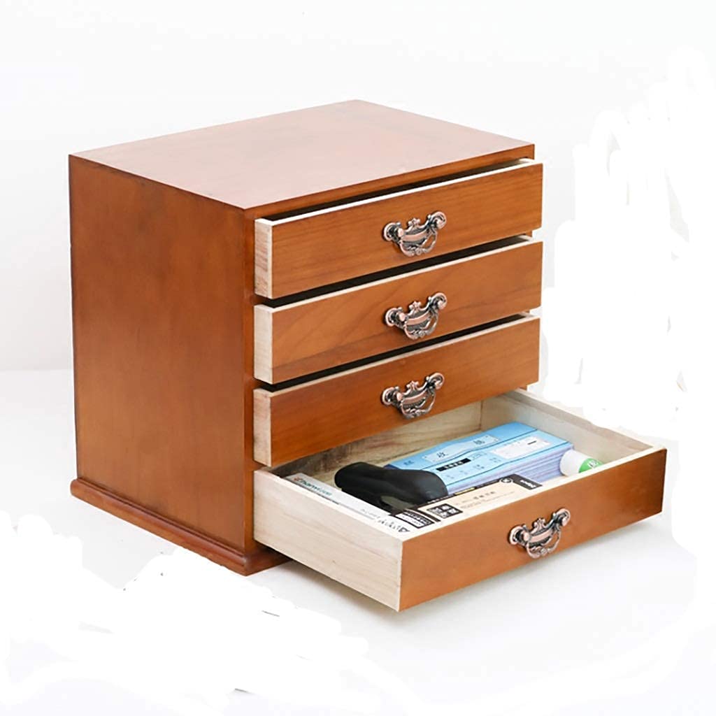 XBSXP 4-Layer Solid Wood Desktop Storage Box - A4 File Organizer Cabinet for Office & Home (37.5x26x33cm) - Perfect for Organizing Documents, Stationery & Office Supplies
