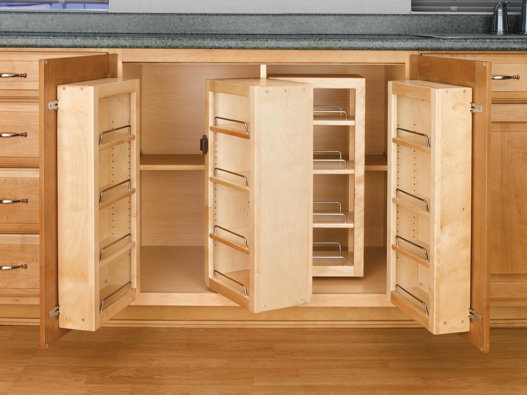 Rev-A-Shelf Wood Base Cabinet Swing-Out Pantry Organizer - Expandable Kitchen Storage Solution for Spices, Cans & Baking Supplies - Perfect for Small Kitchens & Pantry Organization