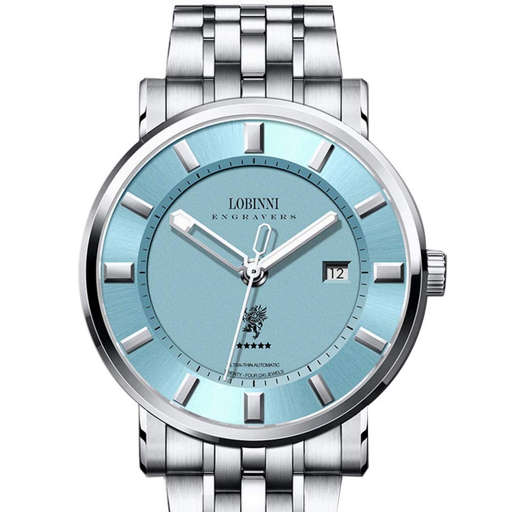 Luxury Automatic Men's Watch - LOBINNI Stainless Steel Dress Watch, 50m Waterproof Self-Winding Mechanical Wristwatch for Business & Formal Occasions