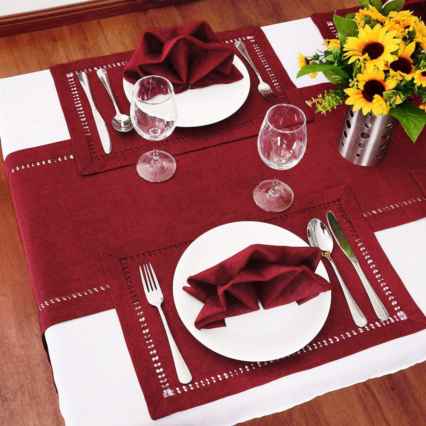 Handcrafted Solid Burgundy Dining Table Runner - Double-Hemstitched Dresser Scarf 14x54 Inches - Elegant Table Decor for Weddings, Holidays & Home Dining