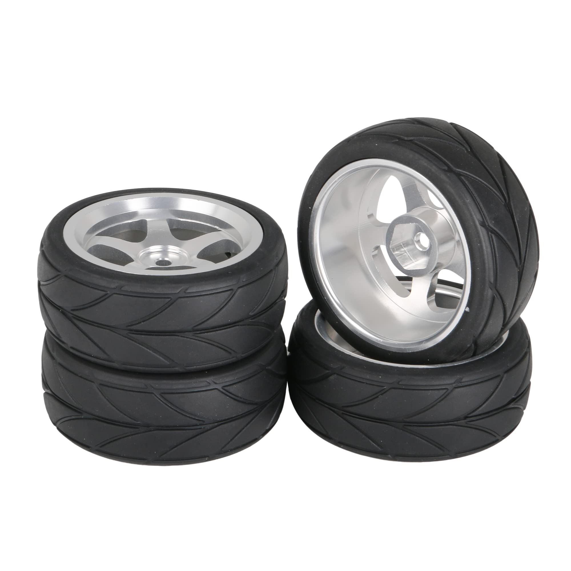 BQLZR 4PCS 1/10 Scale RC Car Wheel Rims & Tires - 5 Spoke On-Road Wheels for RC Drift, Racing, and Hobby Vehicles - Compatible with 1:10 Scale Remote Control Cars