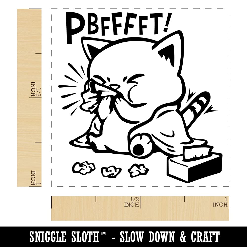 Cute Self-Inking Rubber Stamp for Sick Cat with Runny Nose - 1 Inch Small Stamp with Black Ink - Perfect for Greeting Cards, Scrapbooking, and DIY Crafts
