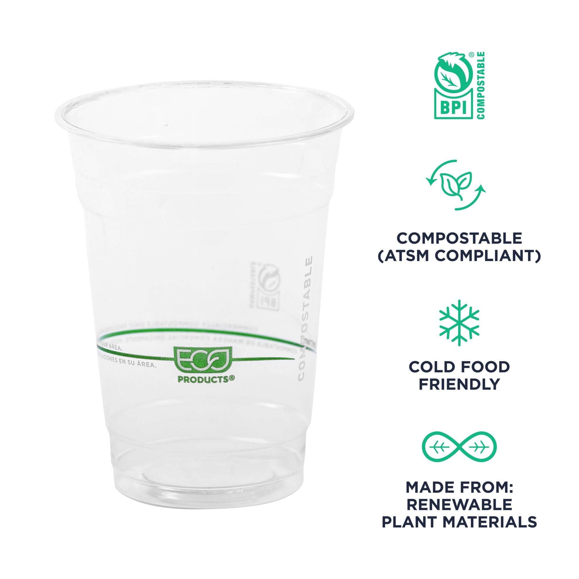 ECO PRODUCTS GreenStripe Clear Compostable 16oz PLA Plastic Cups - 1000 Count | Plant-Based Disposable Cold Drink Cups for Parties, Picnics & Events | BPI Certified & ASTM Compliant Eco-Friendly Compostable Cups | Perfect for Iced Coffee, Smoothies, Juices & Snacks