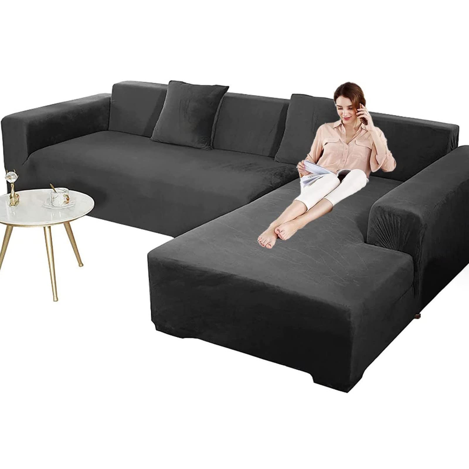 ZSDCGC 2-Piece Stretchable L-Shaped Sectional Sofa Cover Set - Universal Fit for 3-Cushion Couches & Loveseats, Thick Furniture Protector for Living Room - Perfect for Home Decor, Pet Protection & Daily Use