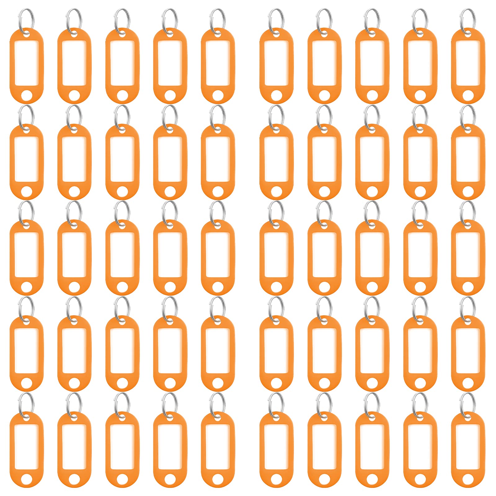 50pcs Orange Plastic Key Tag Key Chains - Durable Key Ring Tags Labels for Backpack, Luggage, Mailbox, ID, USB Drive & Car Keys | Perfect for Organization, Travel & Home Use