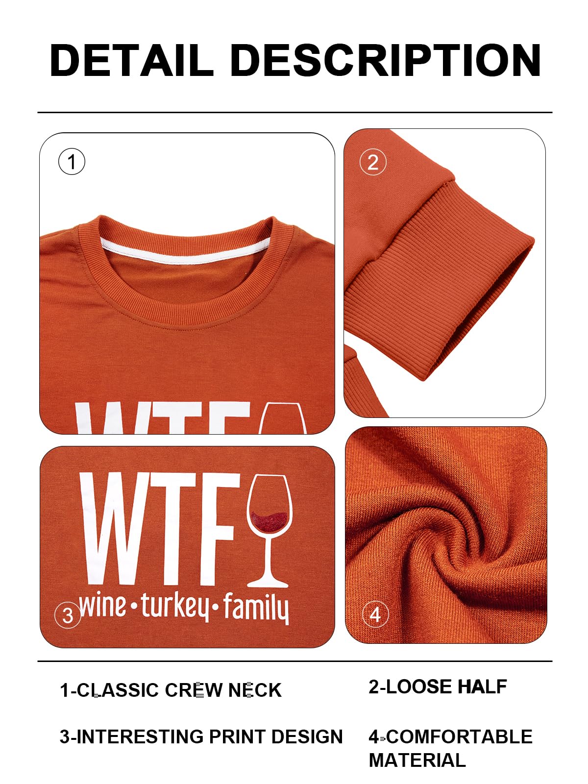 UNIQUEONE Thanksgiving Turkey Women's Sweatshirt - Funny WTF Turkey Family Sweater, Fall Crewneck Pullover for Women | Perfect for Thanksgiving Gatherings, Family Photos & Autumn Outfits