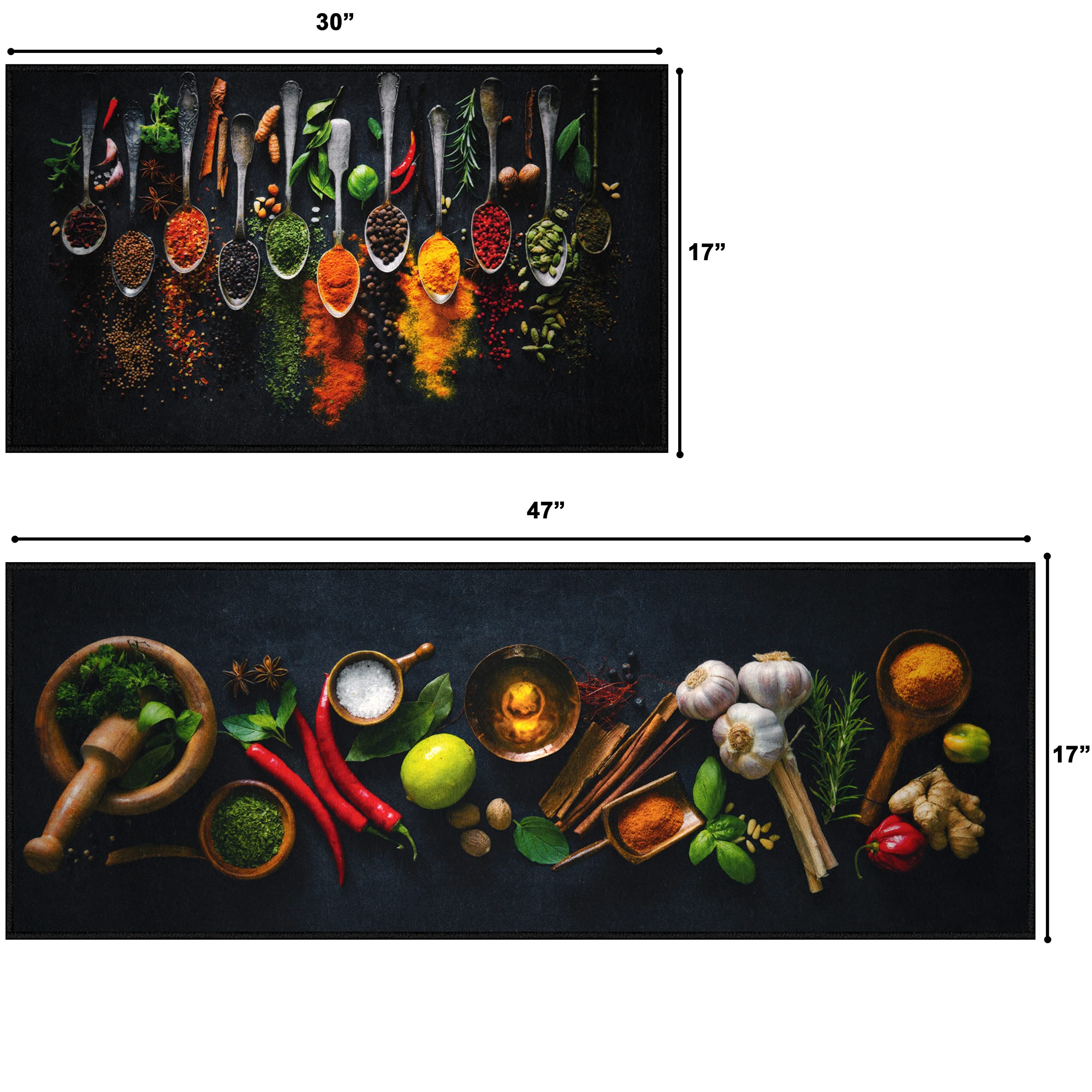 UpNUpCo Non-Slip Farmhouse Kitchen Rugs Set - 2 Piece Colorful Artistic Floor Mats (30