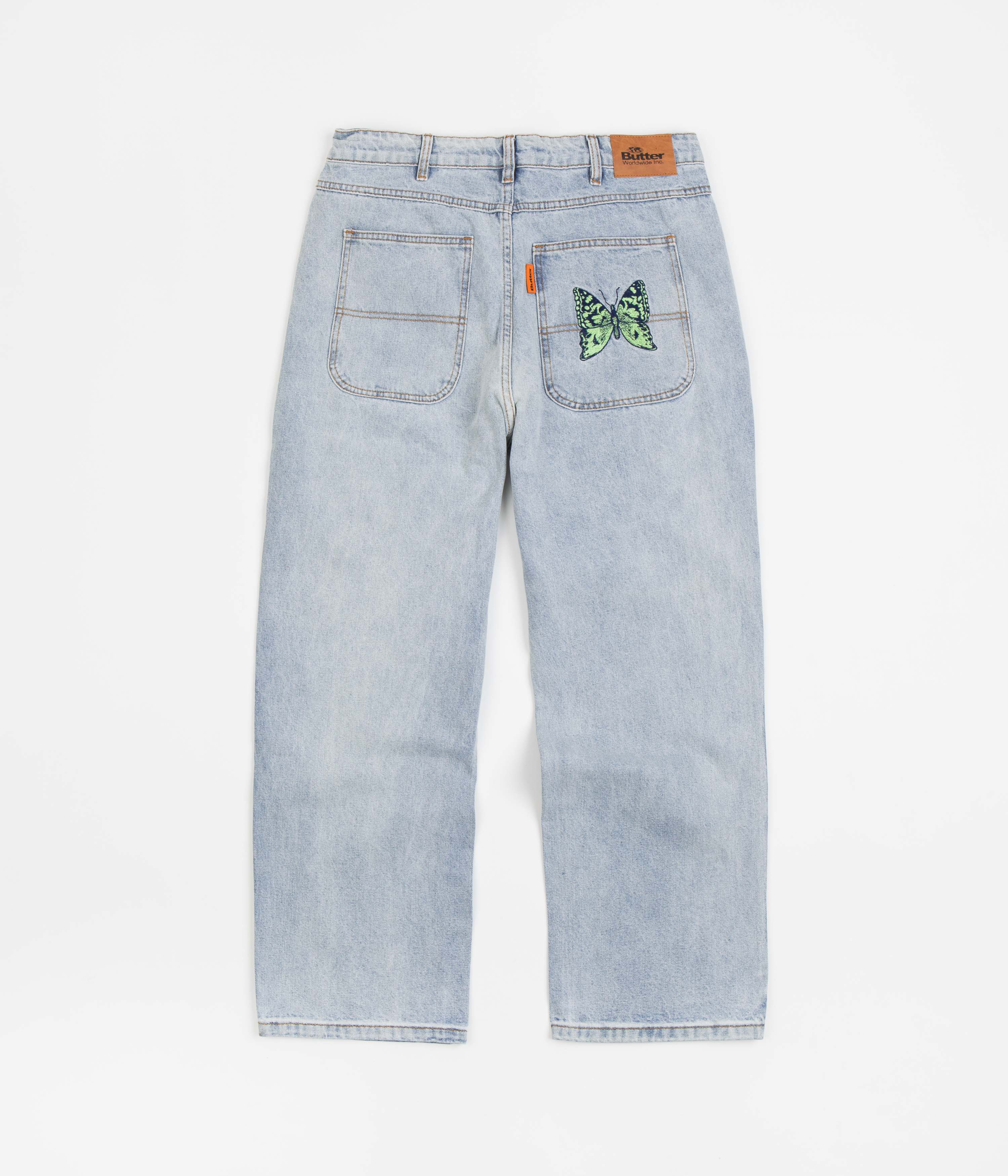 Butter Goods Butterfly Jeans - Light Blue Distressed Denim for Women | Vintage High Waisted Skinny Jeans | Perfect for Casual Wear, Street Style & Night Out