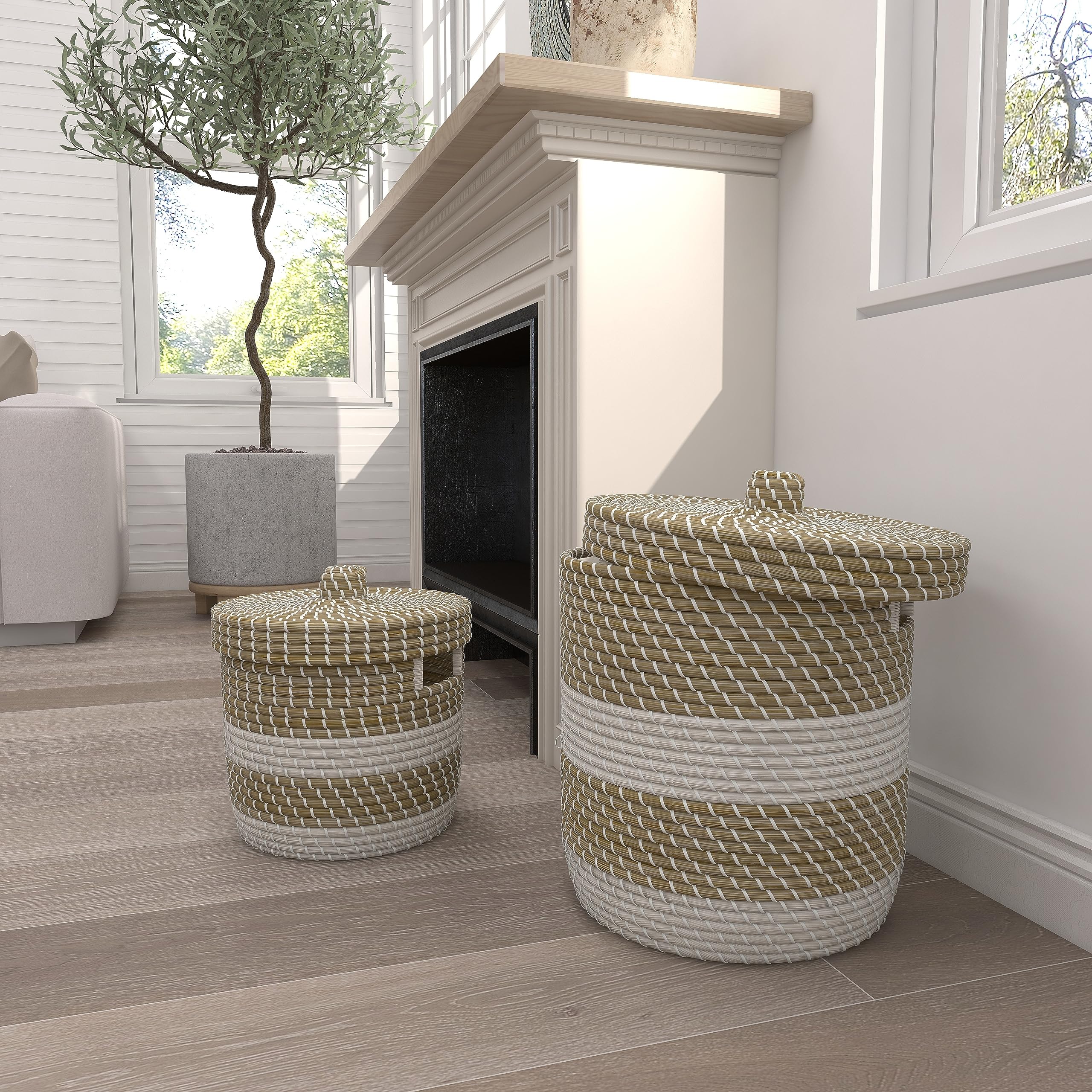 Deco 79 Seagrass Handmade Woven Storage Basket Set of 2 - 13