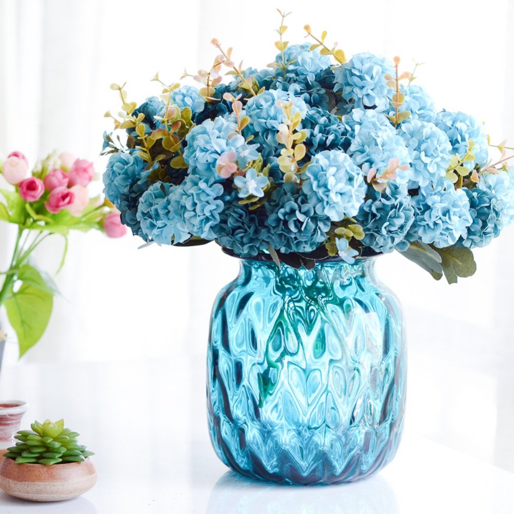 Smartcoco 10 Heads Artificial Chrysanthemum Silk Flowers - Realistic Fake Flowers for Home Decor, Wedding Centerpieces, Table Arrangements & Vintage Style Events (Blue, Pack of 1) | Perfect for Living Room, Bedroom, Office & Party Decorations