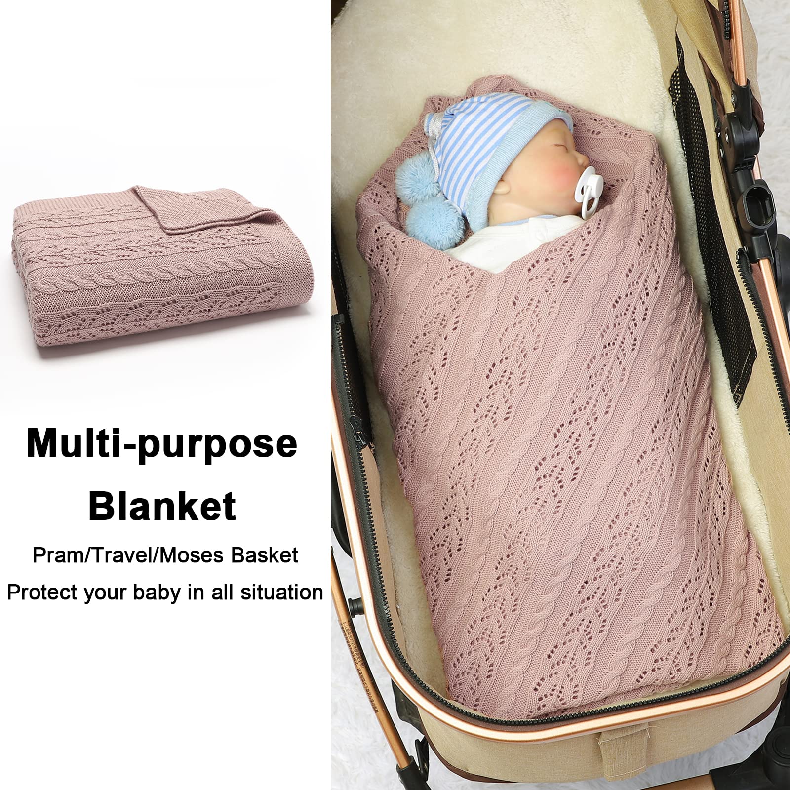 Soft Cotton Cable Knit Baby Blanket - Neutral Receiving & Swaddle Blanket for Newborns (100x80 cm) - Perfect for Nursery, Crib, and On-the-Go Comfort