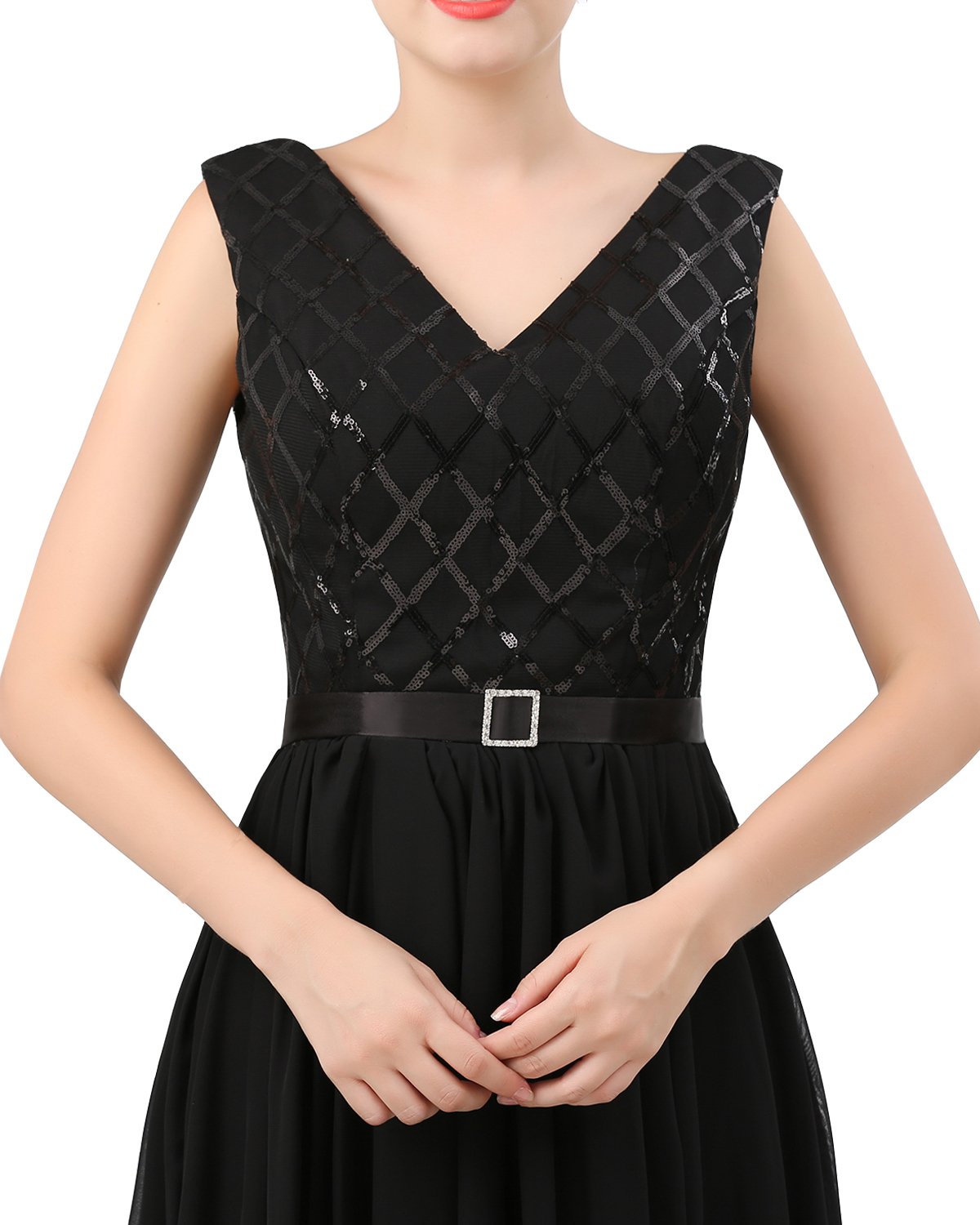 Lemai V-Neck Long Sequined Chiffon A-Line Corset Prom Evening Dress for Women - Elegant Formal Gown for Homecoming, Wedding Guest, Cocktail Party & Special Occasions