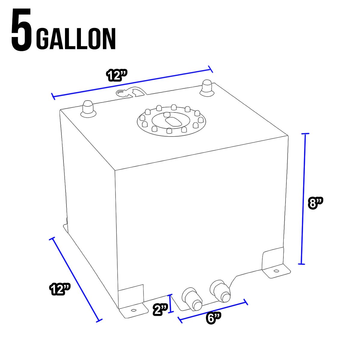DNA MOTORING 5 Gallon Aluminum Top-Feed Fuel Cell Gas Tank - 12