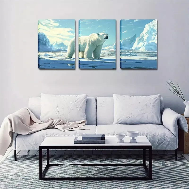 3-Piece Giant Polar Bear Wall Art Set - Framed Canvas Prints 40x60cm - High Quality Australian Made Wall Decor - Perfect for Living Room, Bedroom & Office Decoration