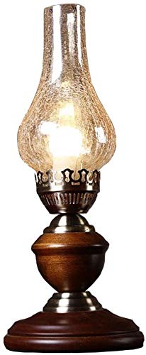 Vintage Kerosene Table Lamp - Wood & Glass Industrial Style Desk Light with E27 Switch | Perfect for Bedside, Office, and Farmhouse Decor