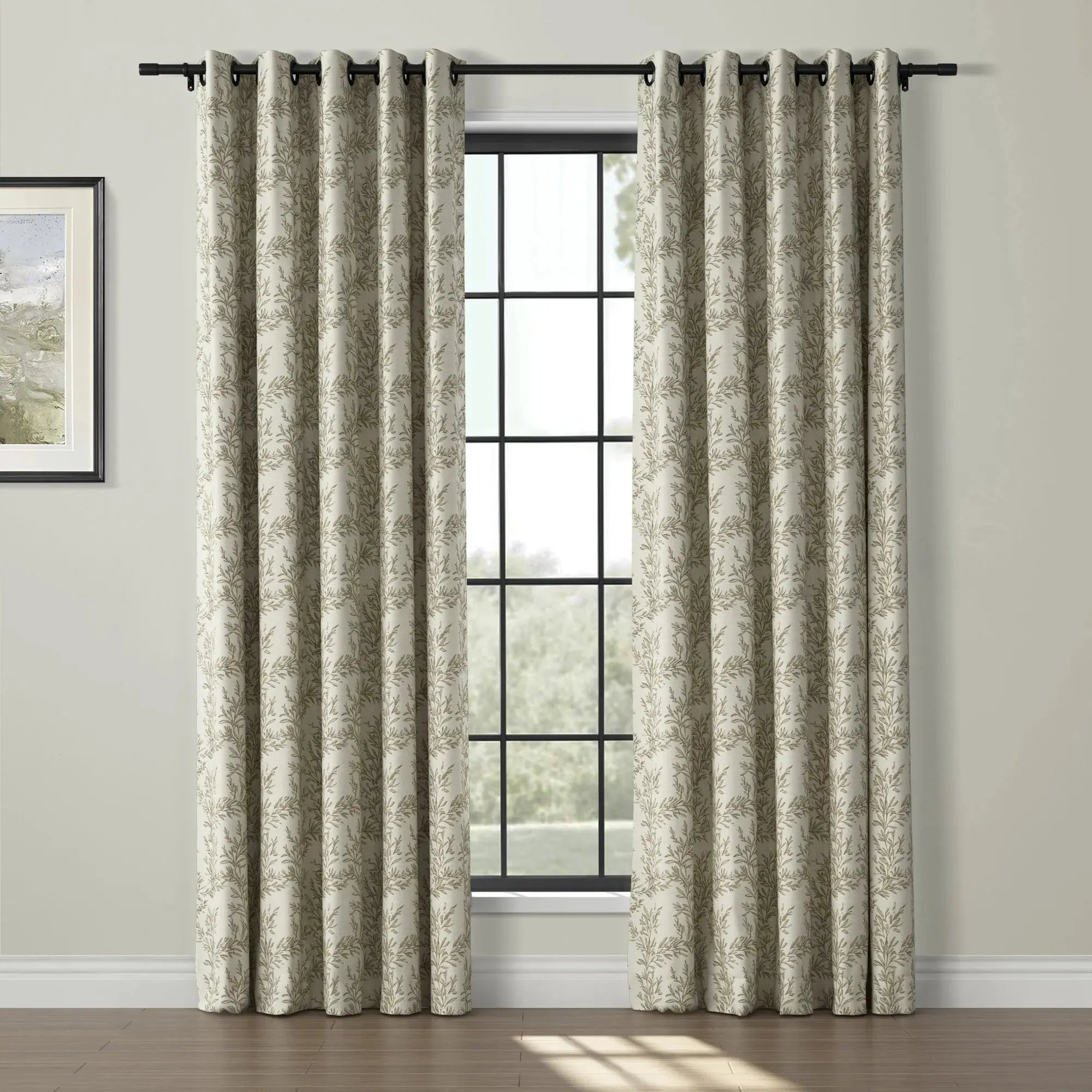 Sara Le Print Linen Drapery Grommet Curtains - Elegant Window Treatments for Living Room & Bedroom - Home Decor Blackout Drapes for Privacy & Light Control