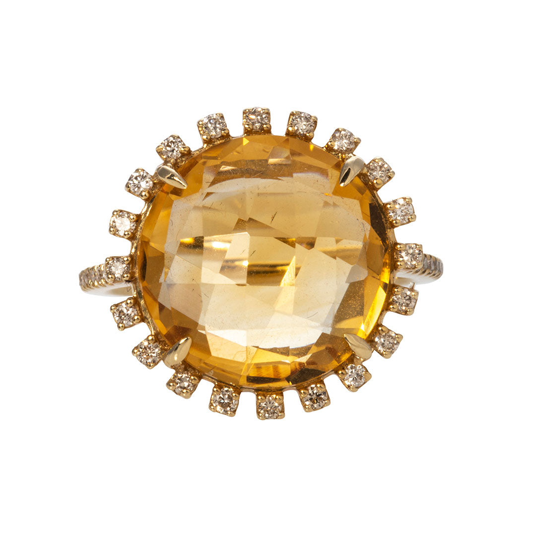 18K Yellow Gold Citrine & Diamond Halo Ring for Women - Elegant Birthstone Jewelry Gift for Anniversary, Engagement or Special Occasions