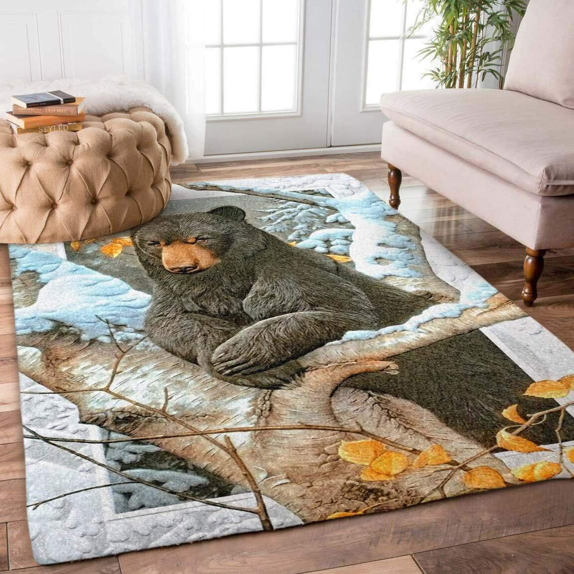 Premium Non-Slip Black Bear Print Area Rug - Soft Washable Floor Mat for Bedroom, Living Room, Hallway - Perfect for Kids Play Area & Home Decor (2x3, 3x5, 4x6, 5x8 Sizes) - Ideal for Cozy Cabin, Nursery, or Lodge Style Decor