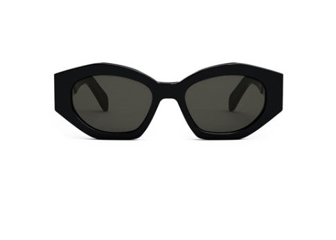 Celine Triomphe CL40238U 01A Shiny Black/Smoke Oval Women's Sunglasses - UV Protection, Luxury Fashion Accessory for Women, Perfect for Beach, Driving & Outdoor Activities