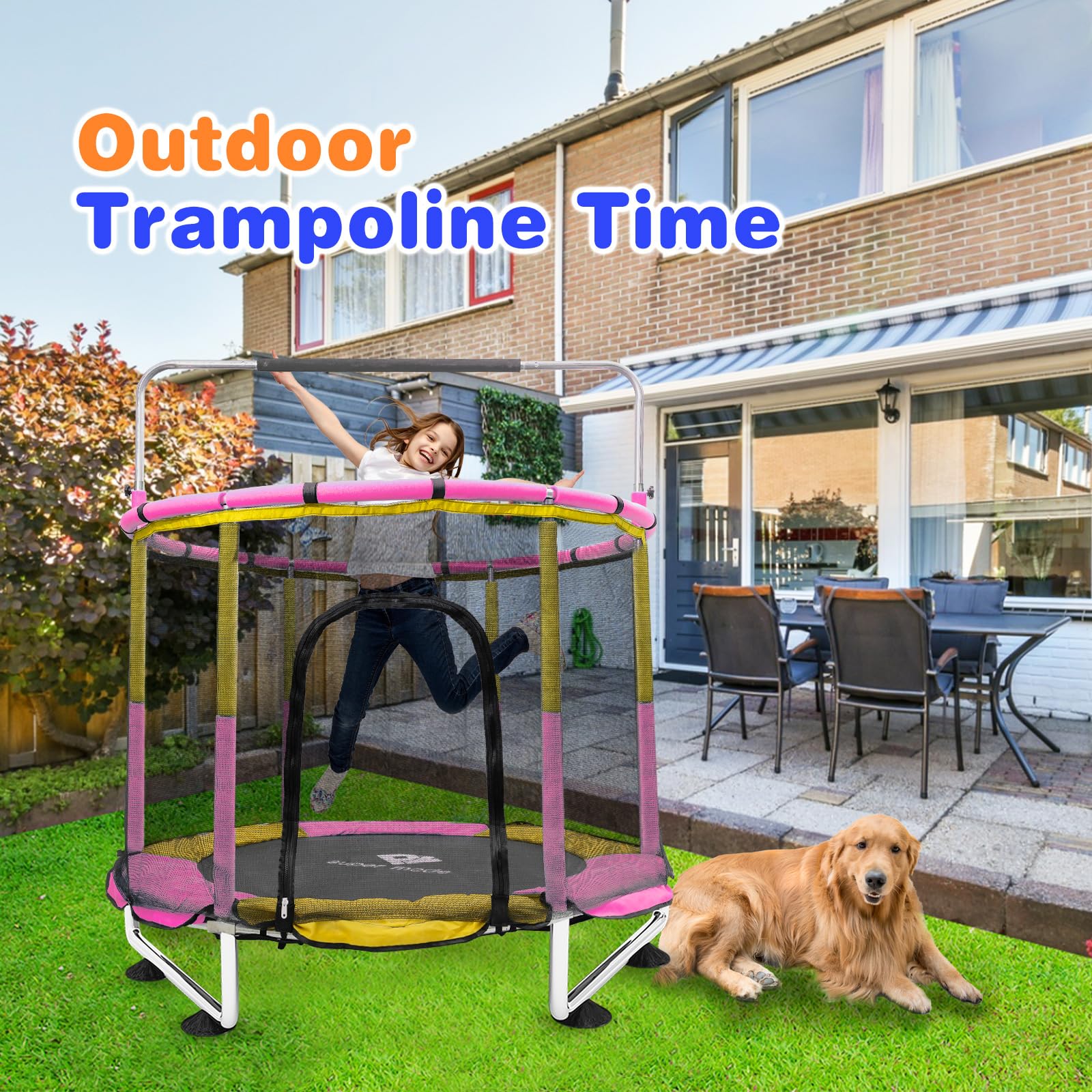 5FT Adjustable Kids Trampoline with Safety Enclosure Net - Indoor/Outdoor Toddler Trampoline, No-Gap Safe Design for Boys & Girls - Perfect Birthday Gift for Backyard Play, Exercise & Family Fun