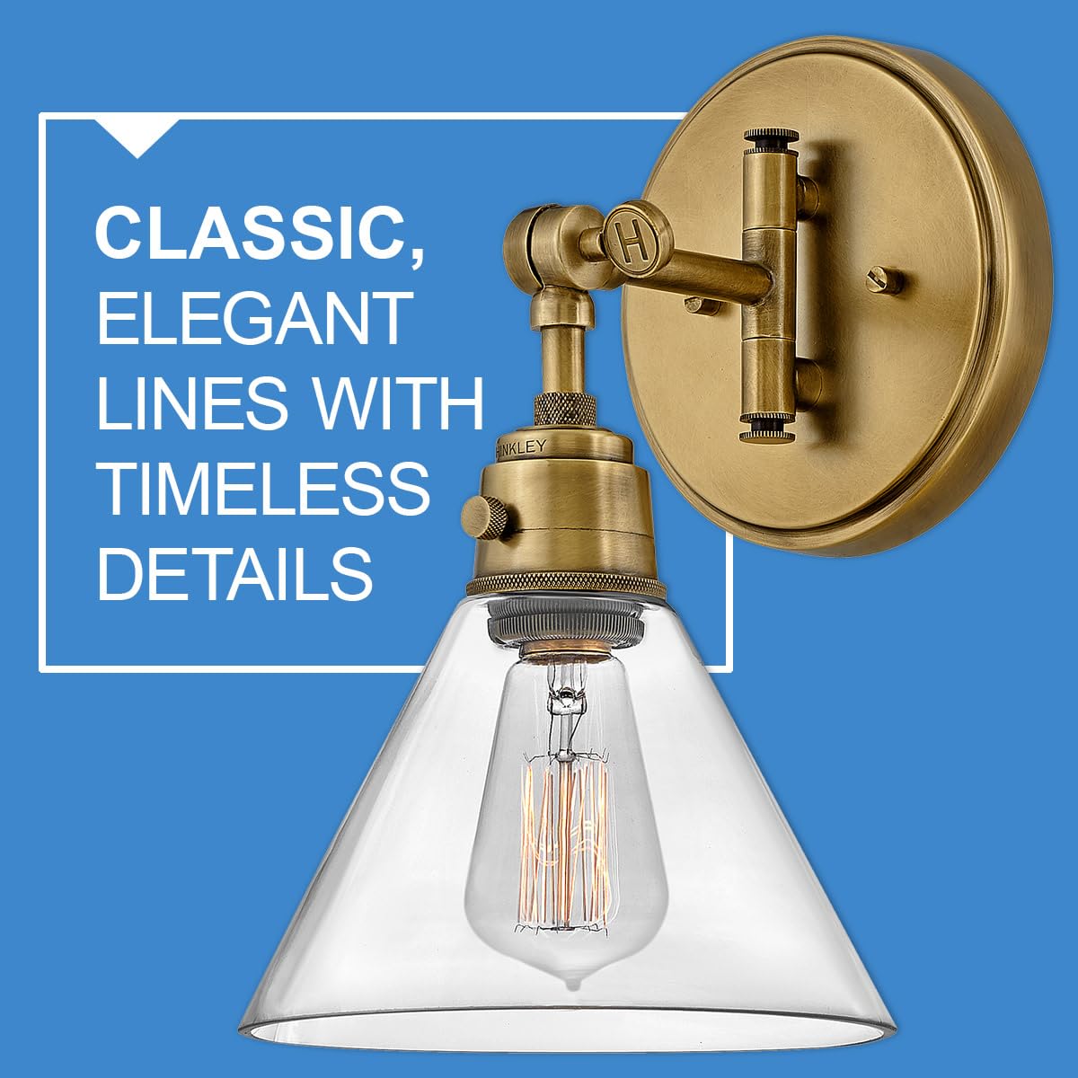 Hinkley Arti 3691HB-CL Adjustable Wall Sconce Light - Heritage Brass Finish with Clear Glass Shade - Single Pivot Point & On/Off Switch - Perfect for Bedroom, Hallway, or Entryway Lighting