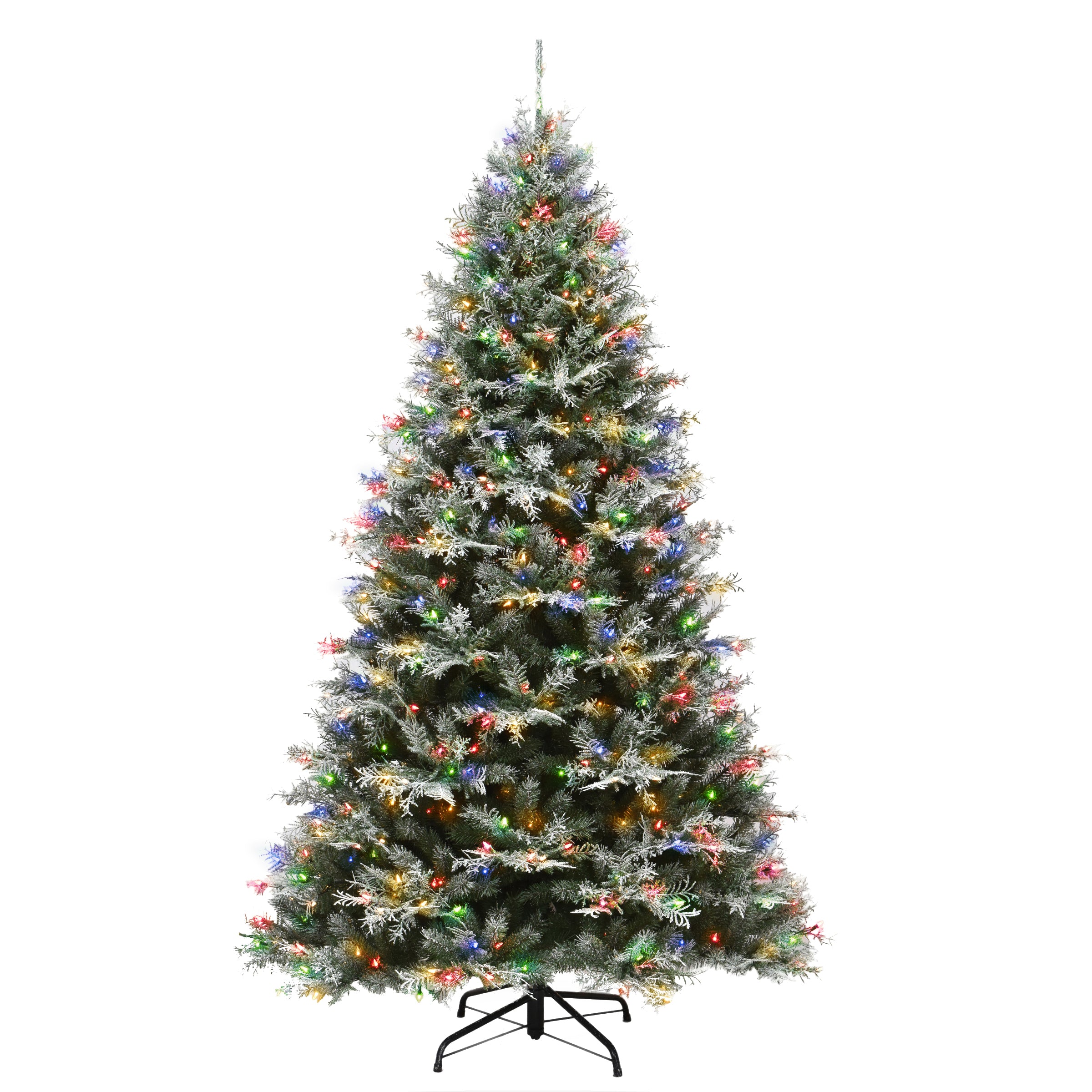 7.5 ft Pre-Lit Snowy Stonington Fir Artificial Christmas Tree with Dual Color LED Lights - Perfect for Holiday Home Decor & Festive Celebrations