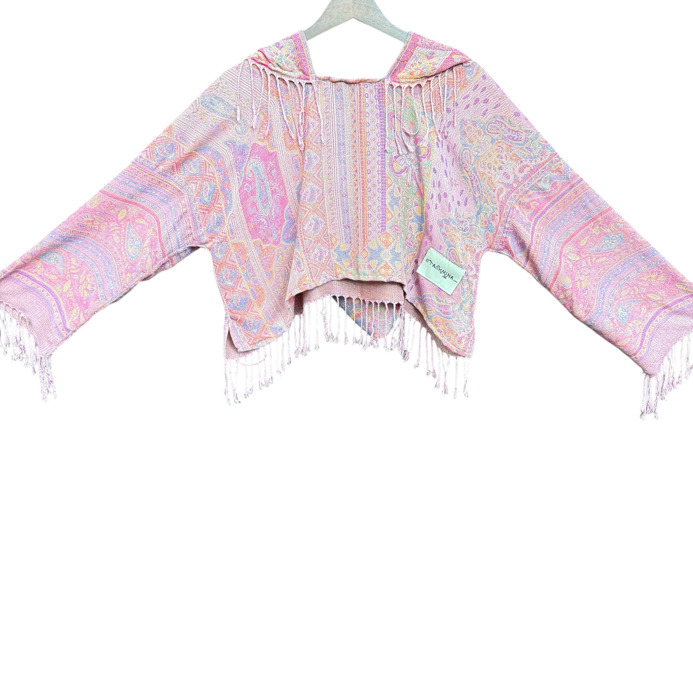 PASH LS CROP TOP - Pink Matrix Paisley Print Long Sleeve Women's Shirt | Fashion Tops for Casual Wear, Street Style & Festival Outfits