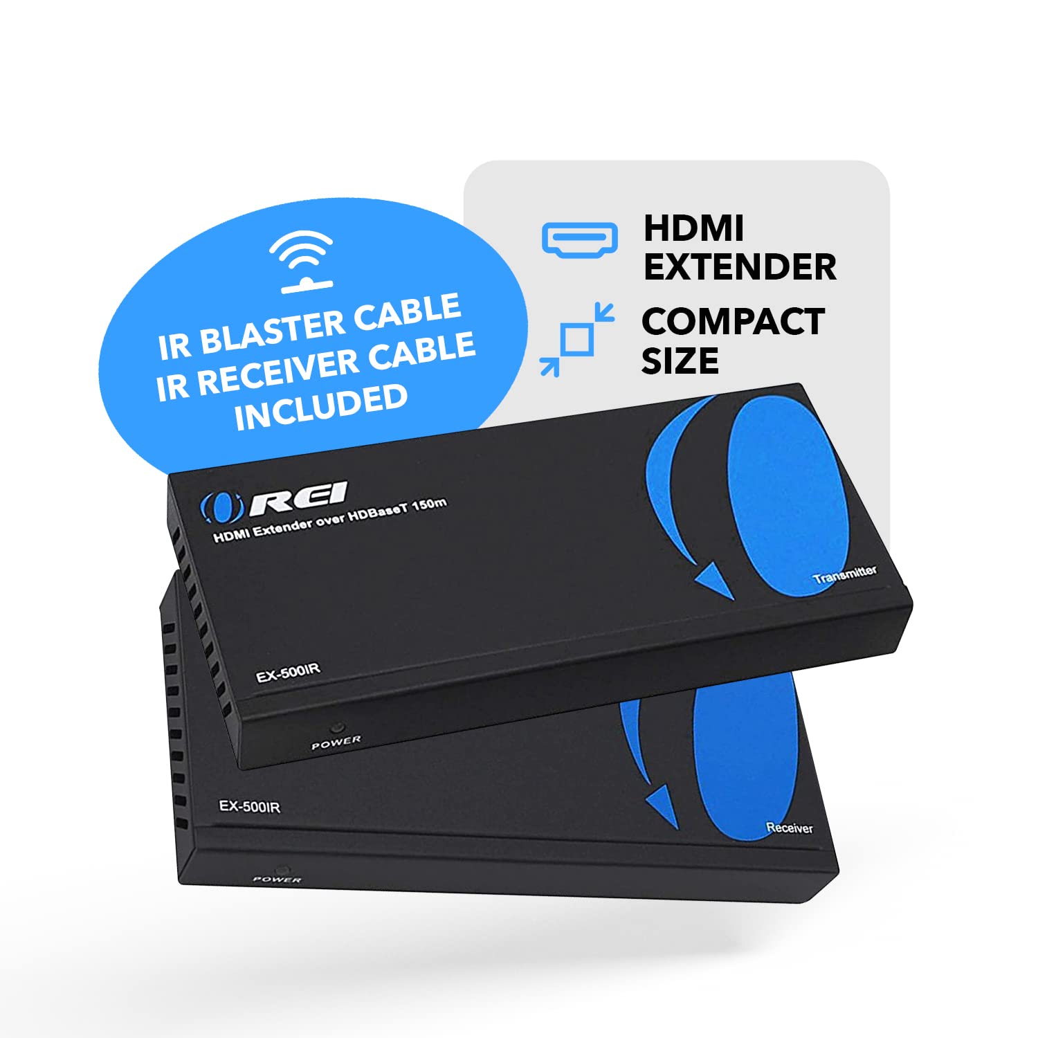 OREI EX-500IR 1080p HDBaseT HDMI Extender Over Cat5e/6 Ethernet Cable - 500ft Range, HDCP 1.4, Bi-Directional IR, HDMI Loop-out, RS-232, PoC - Perfect for Home Theater, Conference Rooms & Digital Signage