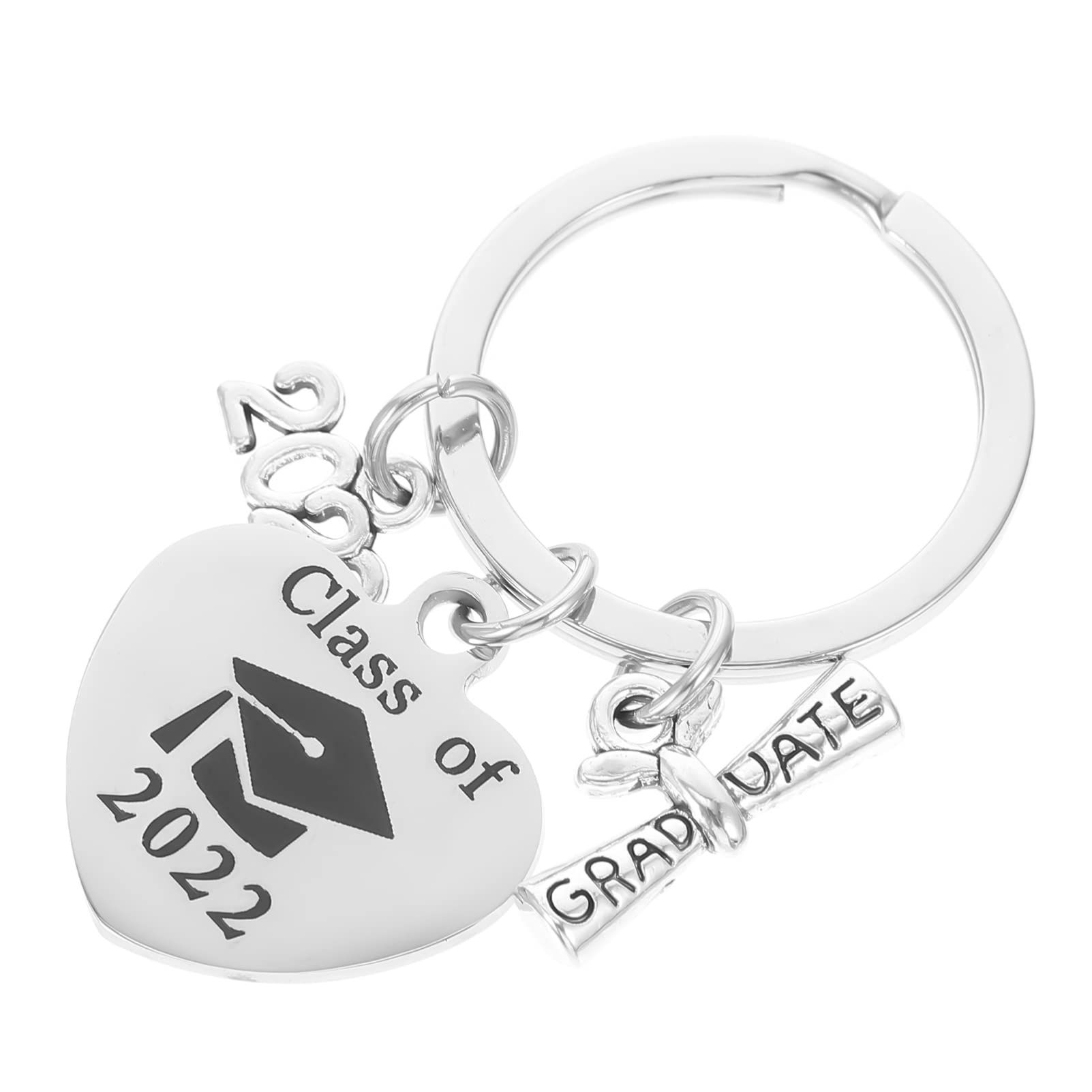 Bestoyard 2022 Graduation Keychain - Heart Shaped Inspirational Keyring Gift for Graduates, Silver Key Pendant for Purse & Bag Decoration - Perfect Graduation Party Souvenir & Keepsake Gift for Students, Friends & Family