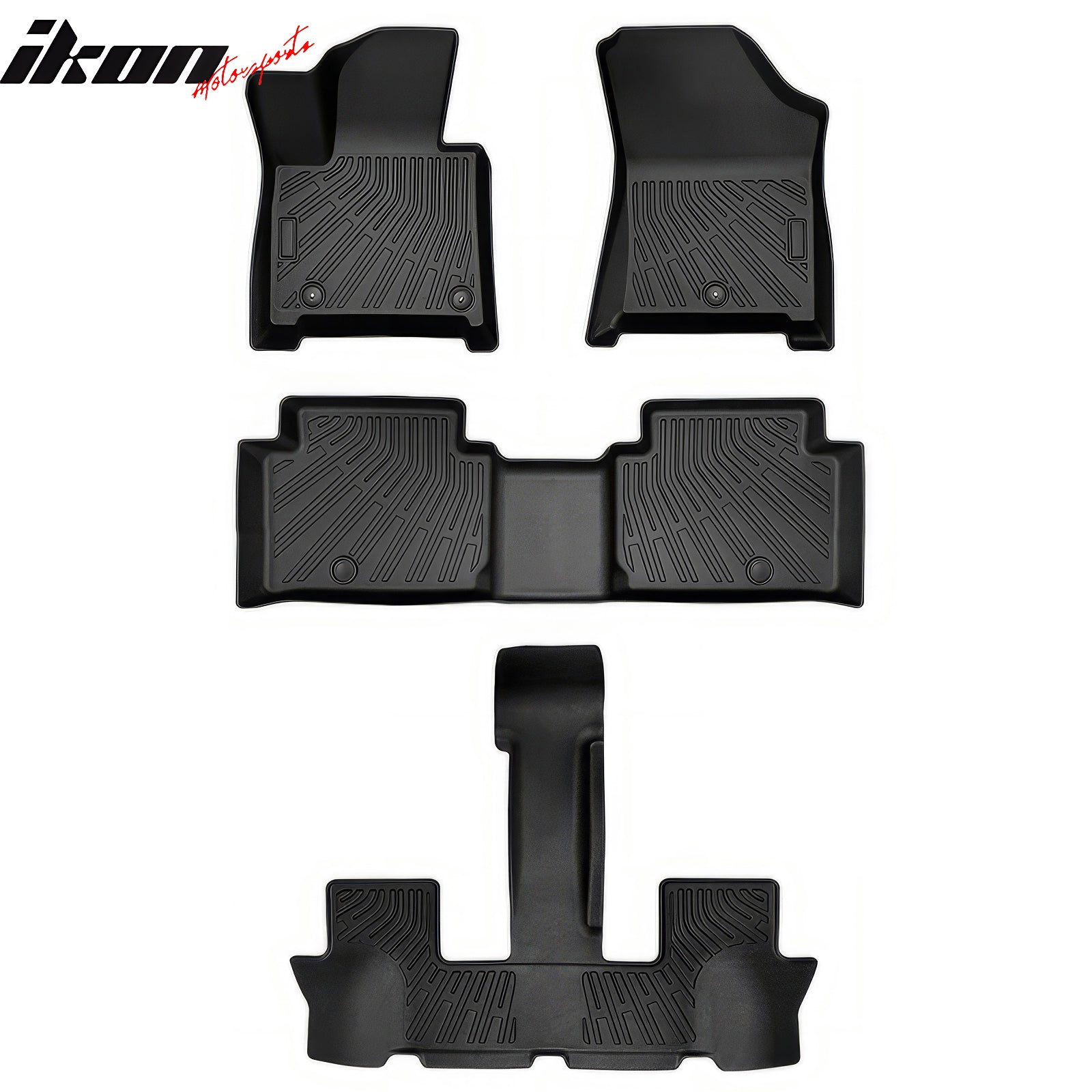IKON 3D Molded All-Weather Floor Mats for 2024-2025 Hyundai Santa Fe (Non-Hybrid) - Black TPE Thermo Plastic Elastomer Car Floor Liners - Front, 2nd & 3rd Row Protection (4-Piece Set) - Perfect for Daily Commutes, Family Trips and Off-Road Adventures