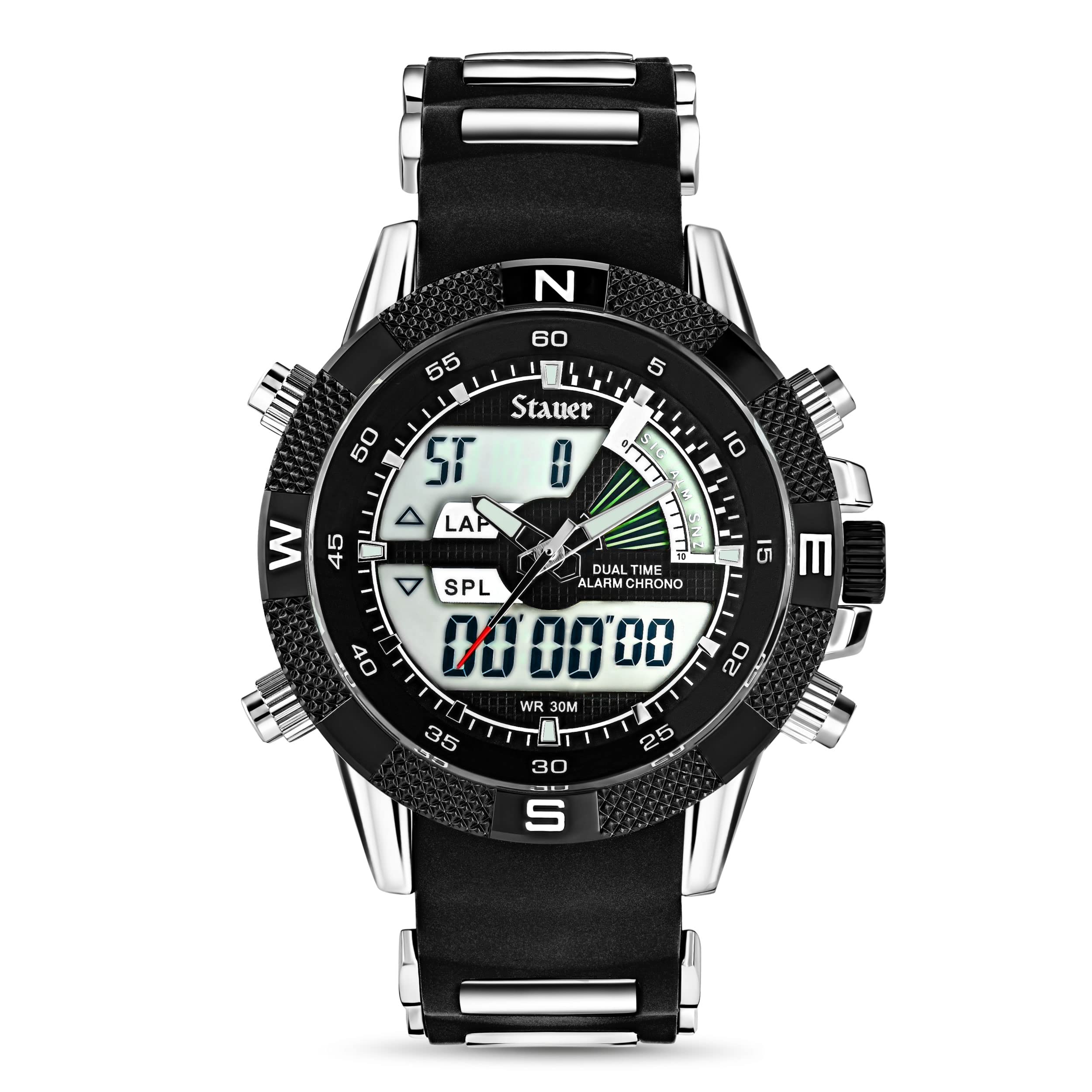 Stauer Hybrid Sport Watch for Men - Stainless Steel & Silicone Band - Waterproof Men's Wristwatch - Durable Sports Watch for Running, Swimming & Outdoor Activities
