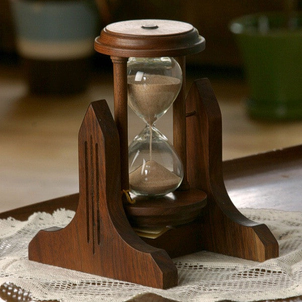 Premium Walnut Wood Decorative Hourglass - 5 Minute Sand Timer for Home Office Desk Decor, Meditation & Gift Ideas