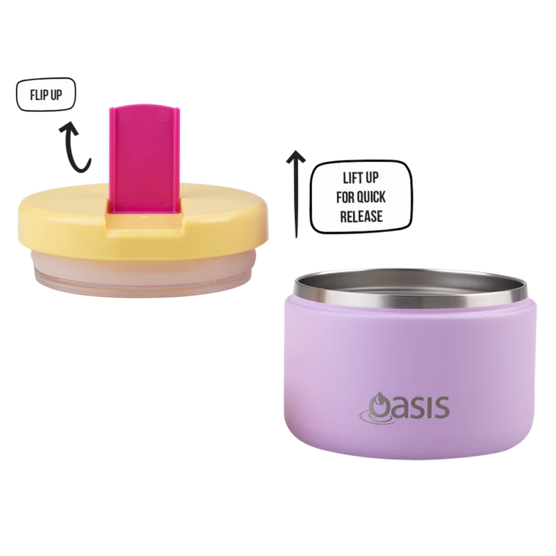 Oasis Insulated Food Flask with Quick Release Lid - 300ml Bubblegum Pink | Perfect for School Lunches, Office Meals & Outdoor Picnics