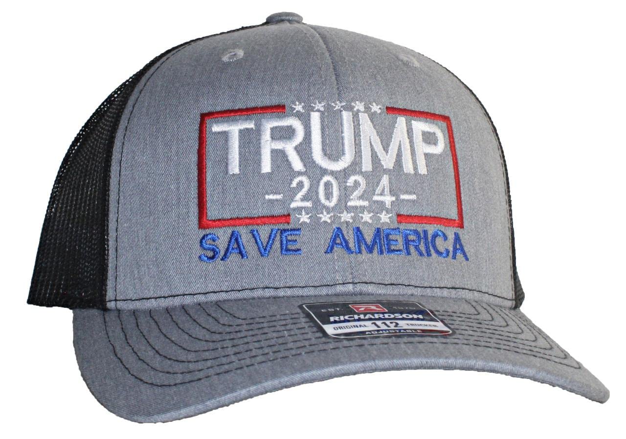 Tropic Hats Adult Embroidered Trump 2024 Save America 6-Panel Trucker Cap - Patriotic Baseball Hat for Political Supporters, Outdoor Events & Rally Accessories