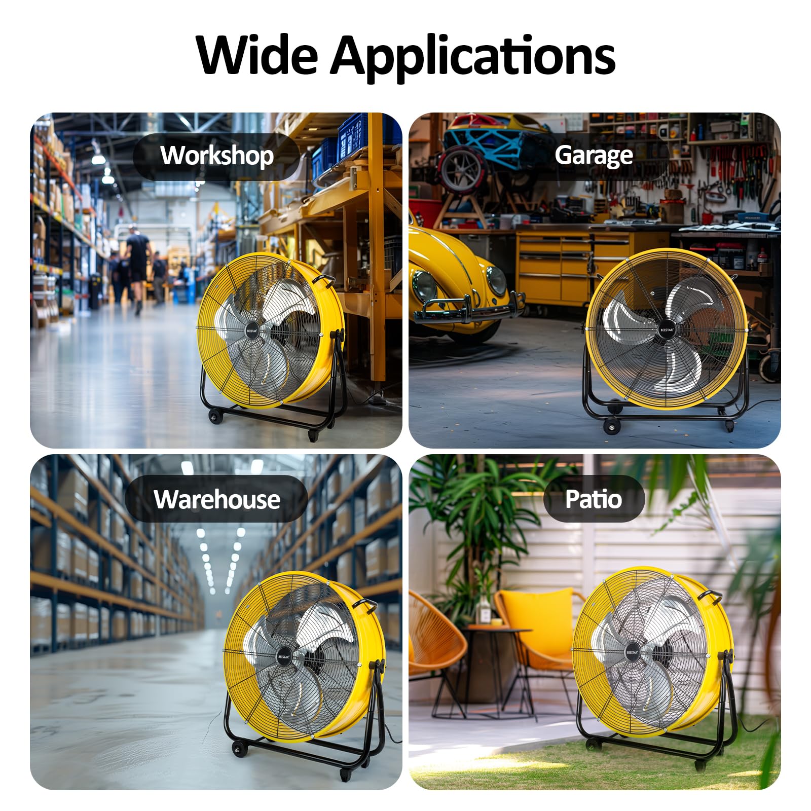 BEESTAR 24 Inch Industrial Drum Fan - High Velocity Heavy Duty Metal Fan 8800 CFM, 3 Speed Settings, 360° Tilt, 1/3 HP Motor - Large Cooling Fan for Garage, Warehouse, Greenhouse, Workshop, Basement & Commercial Use (24 INCH) - Perfect for Air Circulation, Ventilation & Cooling in Hot Environments