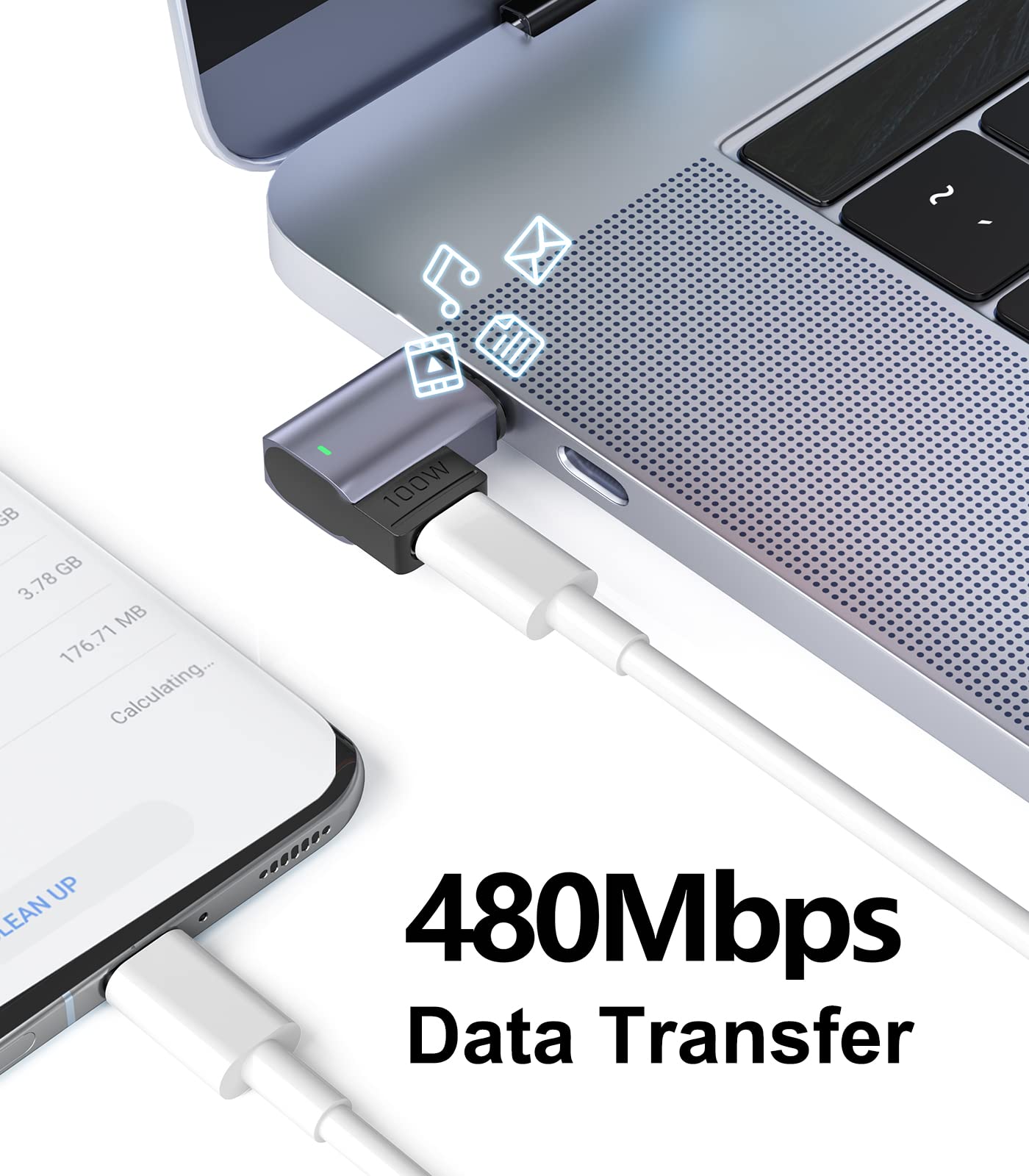 100W USB C Magnetic Adapter [2-Pack] - USB C to USB C Fast Charging Cable with 20V/5A Power Delivery, Compatible with MacBook Pro/Air, iPad, iPhone & Thunderbolt 3 Devices - Perfect for Travel, Office & Home Charging