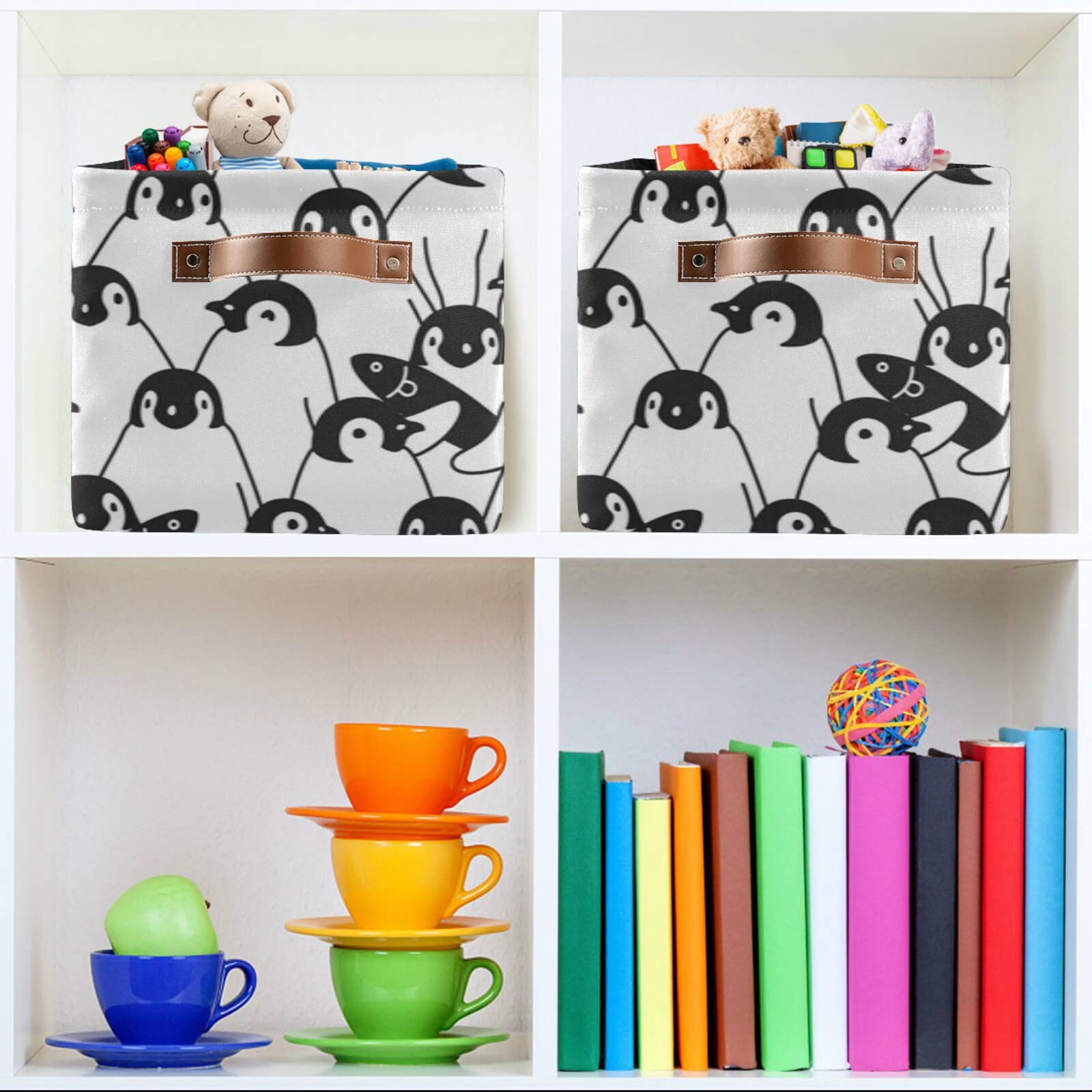 ASLSIY Penguin Storage Basket - Collapsible Canvas Laundry Hamper with Handles (2-Pack) - Nursery Toy Organizer for Bedroom, Closet & Living Room - Perfect for Kids' Toys, Blankets & Home Organization