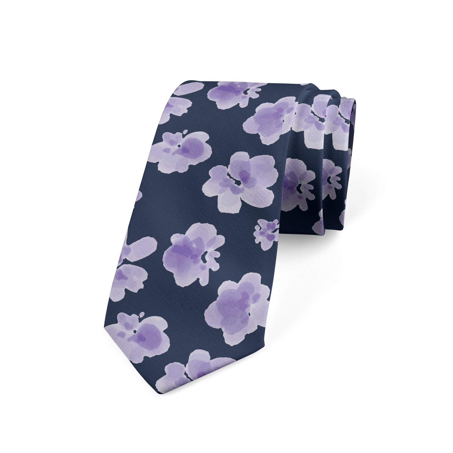 Ambesonne Silk Necktie for Men - Watercolor Floral Pattern, 3.7