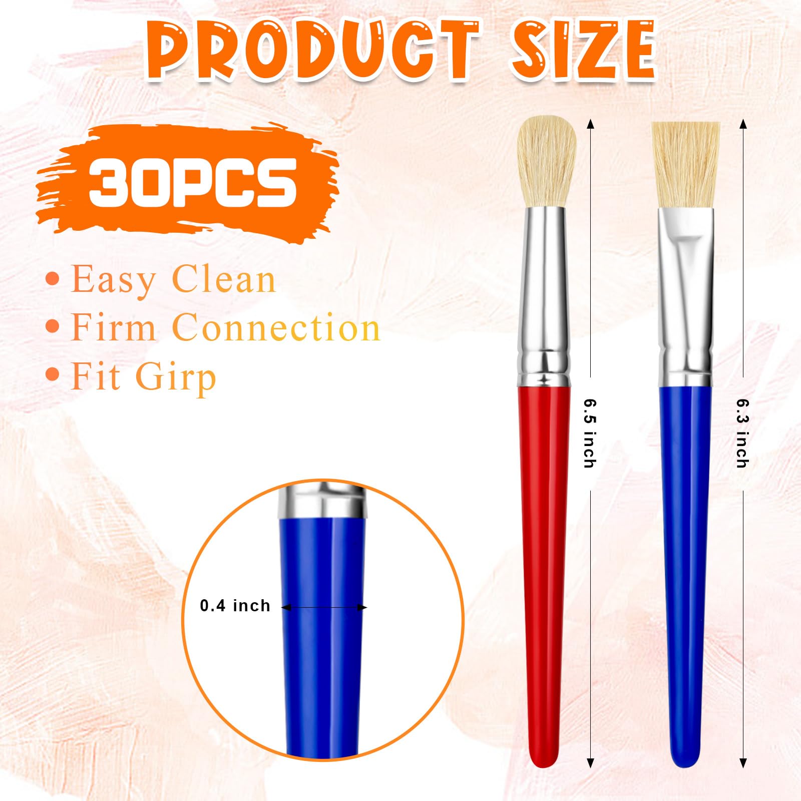 30 Pcs Kids Paint Brushes Set - Colorful Chubby Toddler Paint Brushes for Acrylic & Washable Paint, Easy to Clean & Grip, Round & Flat Tip Preschool Art Supplies - Perfect for Classroom, Home DIY Crafts & Children's Painting Activities