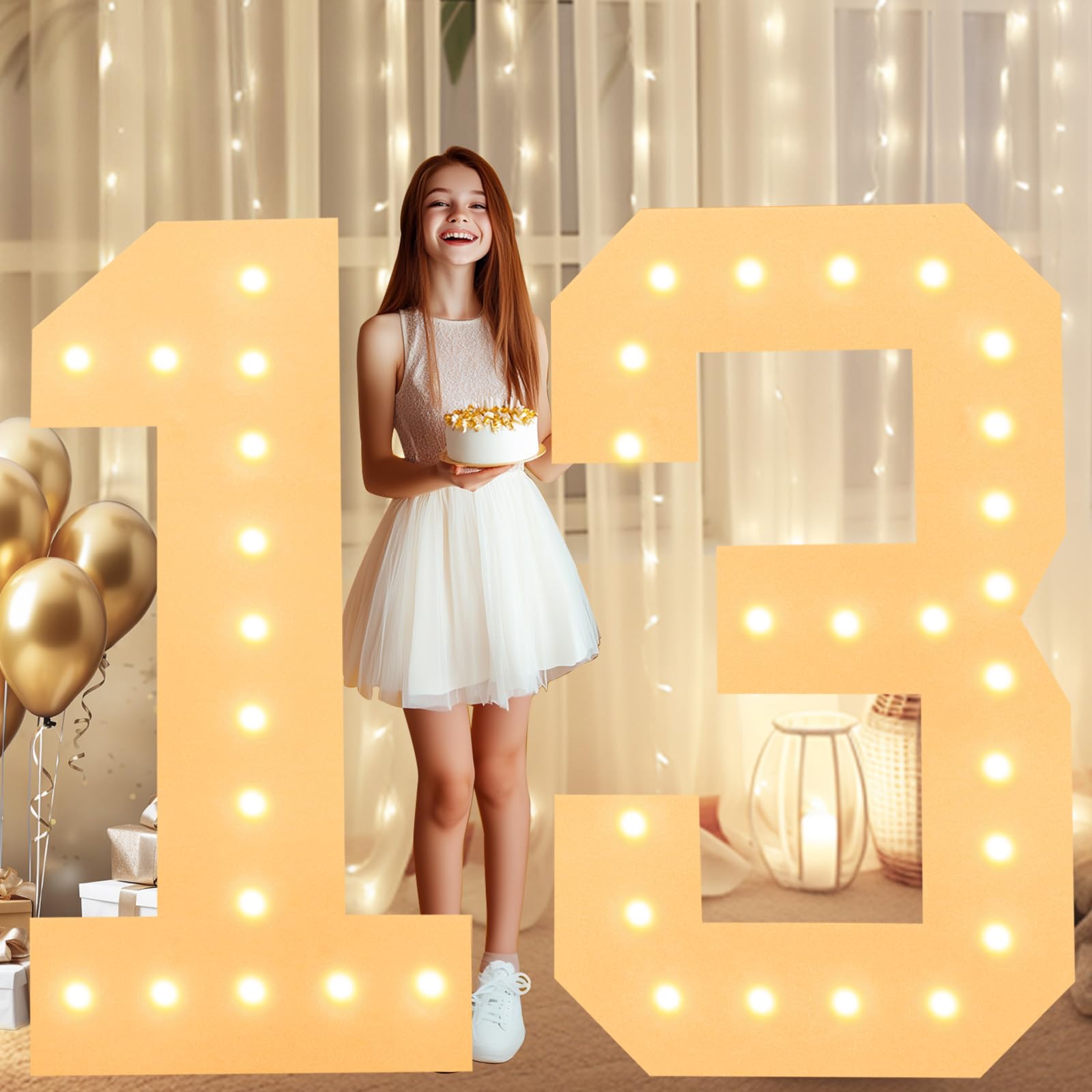LOBOOM 4FT Light Up Numbers - Giant Marquee Number 13 for Birthday Parties, Anniversaries & Events | 4 Feet Tall LED Mosaic Big Number Sign | Pre-Cut Large Frame Backdrop Decor for 13th Birthday, Wedding, Graduation & Photo Booth