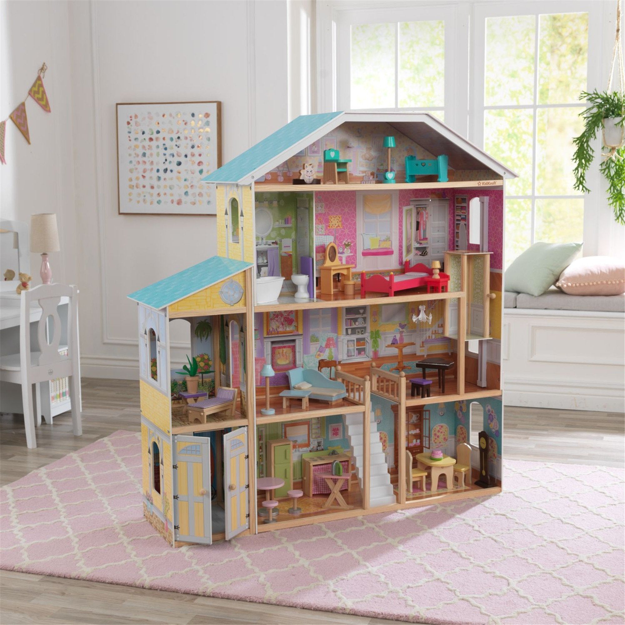 KidKraft Majestic Mansion Dollhouse - Large Wooden Doll House with Furniture for Kids | Perfect for Pretend Play, Gift for Girls & Boys, Birthday & Christmas Present | Indoor Playroom & Bedroom Decor