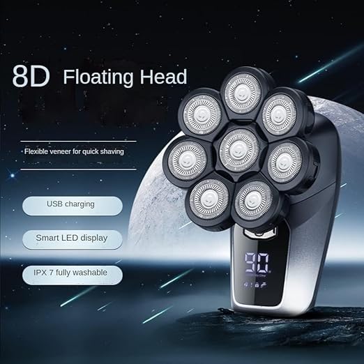 8D Multifunctional Electric Shaver for Bald Men - 6-in-1 LED Display Head Shaver & Beard Trimmer | Perfect for Travel, Home Use & Grooming Gifts