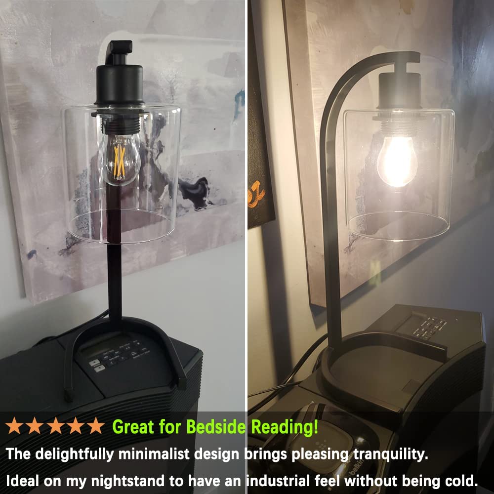 Depuley Vintage Industrial Metal Table Lamp with Glass Shade - Black Desk Lamp for Bedroom, Office & Living Room - Includes Bulb | Perfect for Reading, Nightstand Lighting & Home Decor