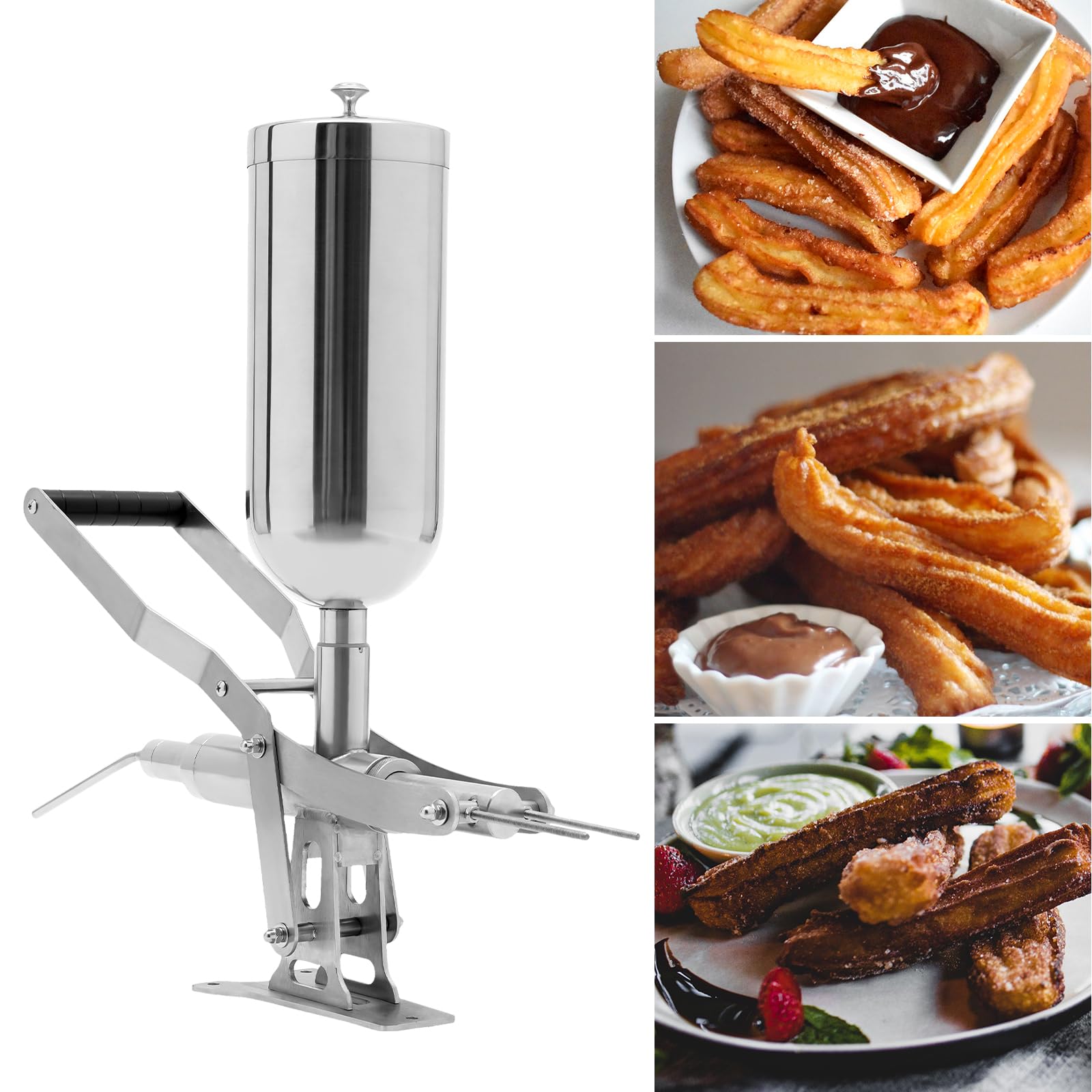 Stainless Steel Manual Churros Filler 5L - Spanish Churrera Maker Machine for Donuts, Desserts & Latin Fruits | Chocolate & Jam Filling Equipment | Perfect for Bakeries, Cafes & Home Cooking