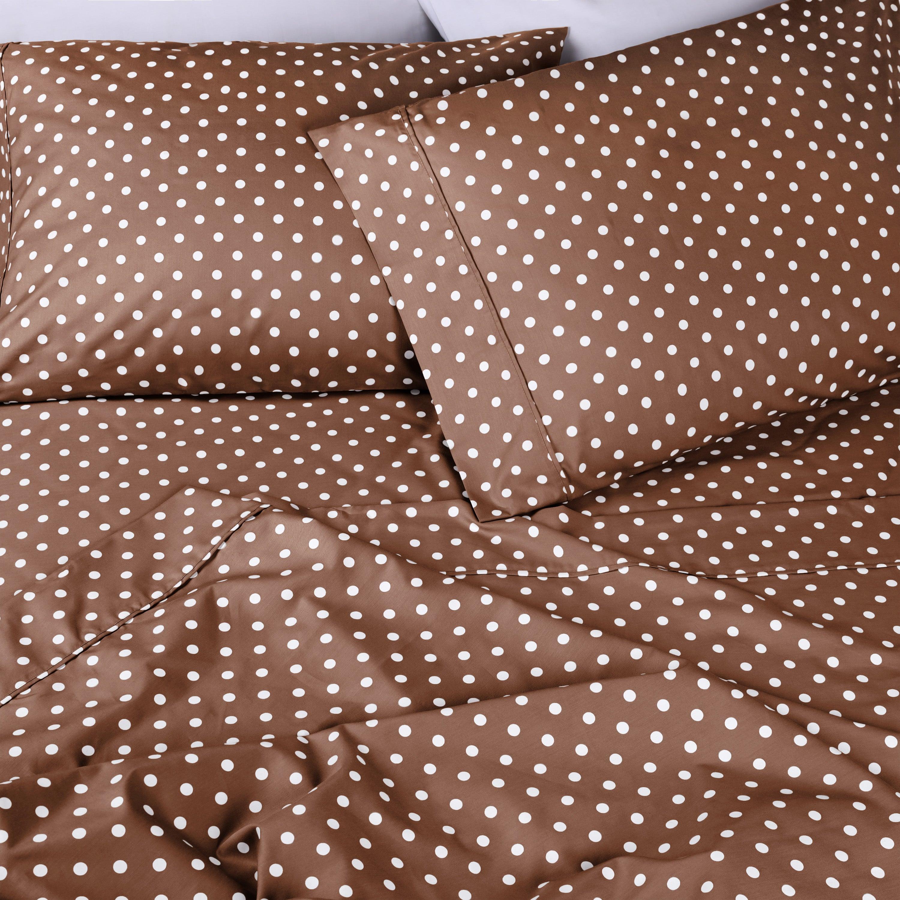 Polka Dot 600 Thread Count Cotton Blend Deep Pocket Sheet Set - Queen Size Bed Sheets for Comfortable Sleep - Perfect for Master Bedroom, Guest Room & Dorm