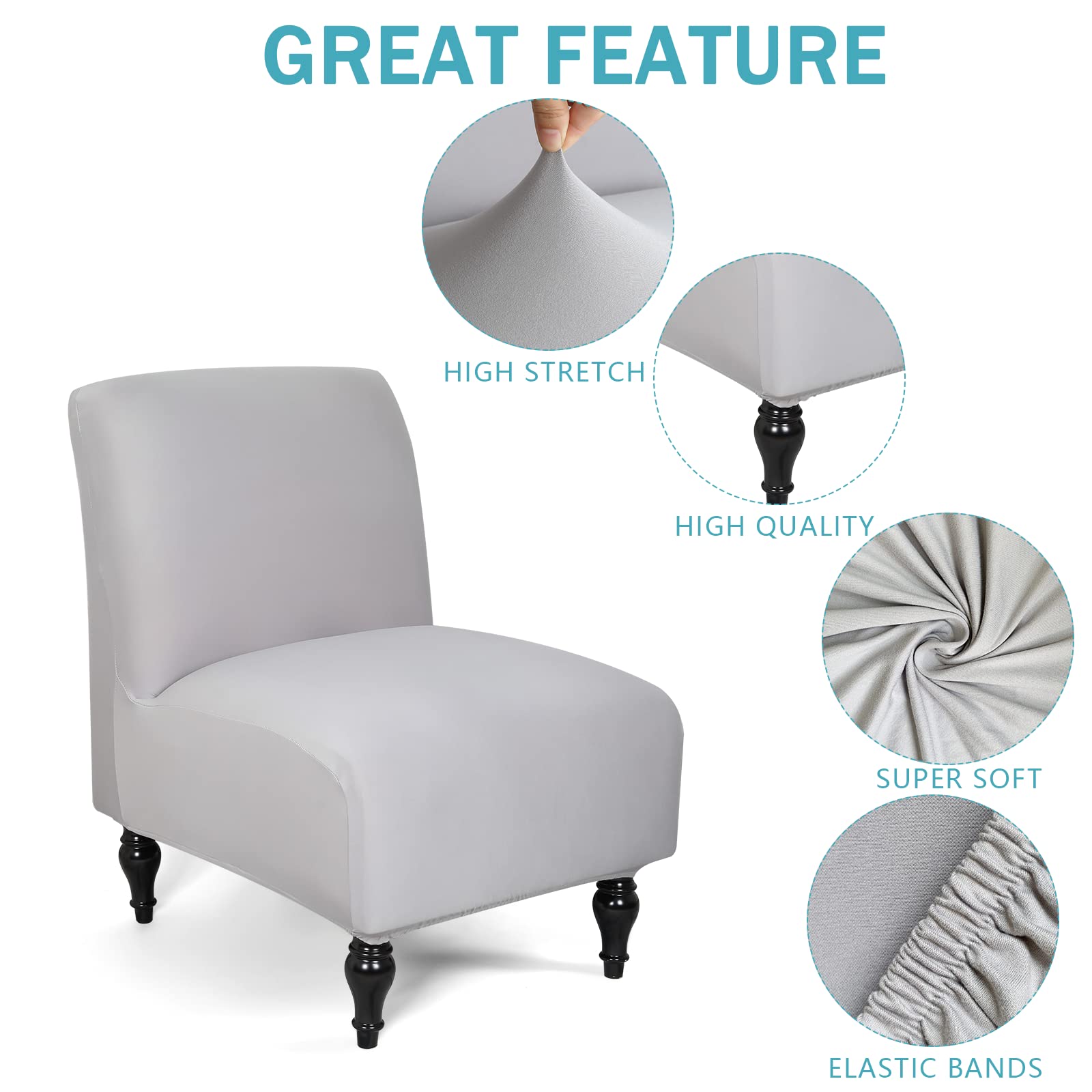 Stretch Spandex Armless Accent Chair Slipcover - Removable Non-Slip Furniture Protector for Living Room & Dining Room (Light Gray, 2 Pack) - Perfect for Home Decor, Apartment Styling, and Guest Seating