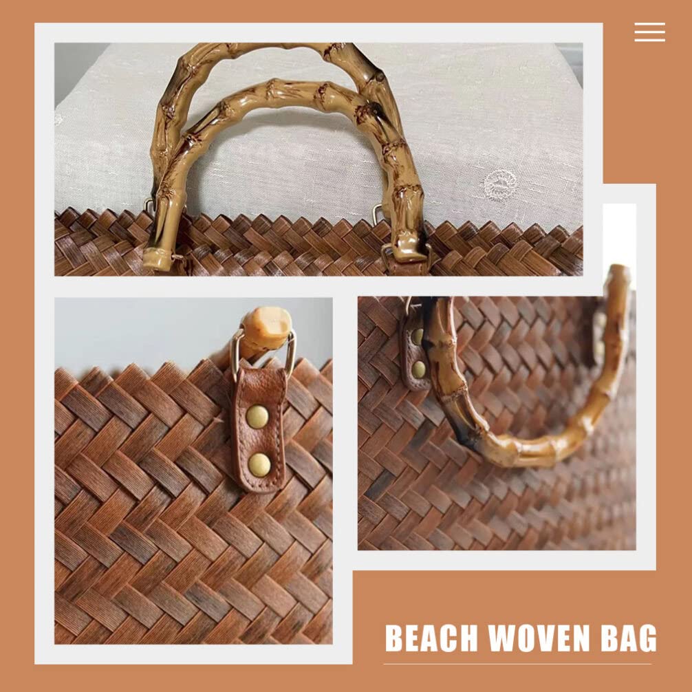 Stylish Woven Rattan Tote Bag with Bamboo Handle - Women's Retro Hobo Shoulder Bag for Beach, Picnic, Wedding & Shopping | Eco-Friendly Straw Handbag for Casual Outings & Summer Accessories